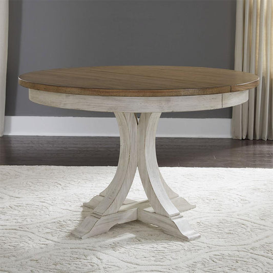 Liberty Furniture - Farmhouse Reimagined Oval Pedestal Table in Antique White w/ Chestnut Tops - 652-DR-PDS veiw 1