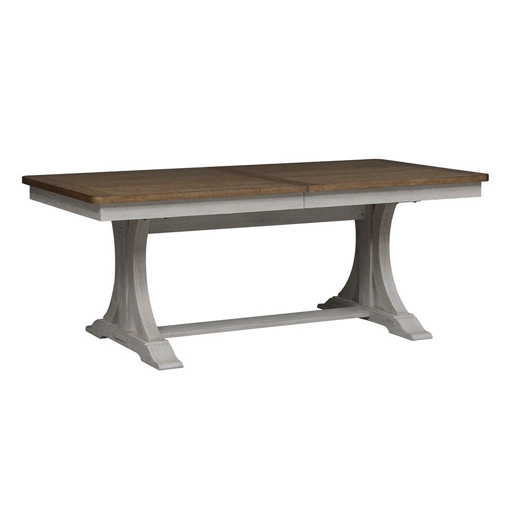 Liberty Furniture - Farmhouse Reimagined Trestle Table in Antique White w/ Chestnut Tops - 652-DR-TRS veiw 1