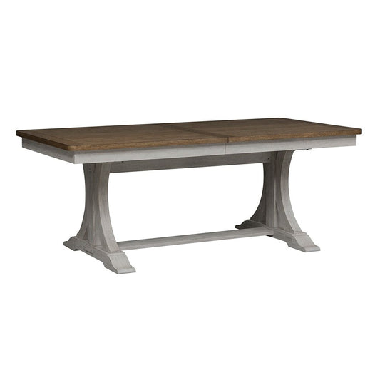 Liberty Furniture - Farmhouse Reimagined Trestle Table in Antique White w/ Chestnut Tops - 652-DR-TRS veiw 1