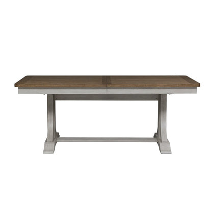 Liberty Furniture - Farmhouse Reimagined Trestle Table in Antique White w/ Chestnut Tops - 652-DR-TRS veiw 2