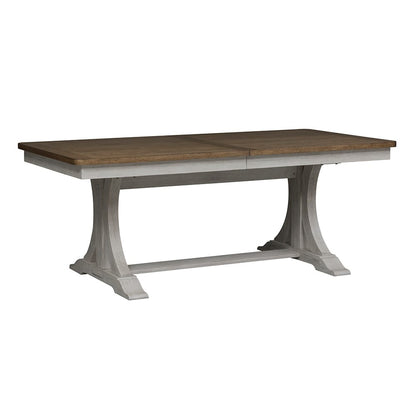 Liberty Furniture - Farmhouse Reimagined Trestle Table in Antique White w/ Chestnut Tops - 652-DR-TRS veiw 3