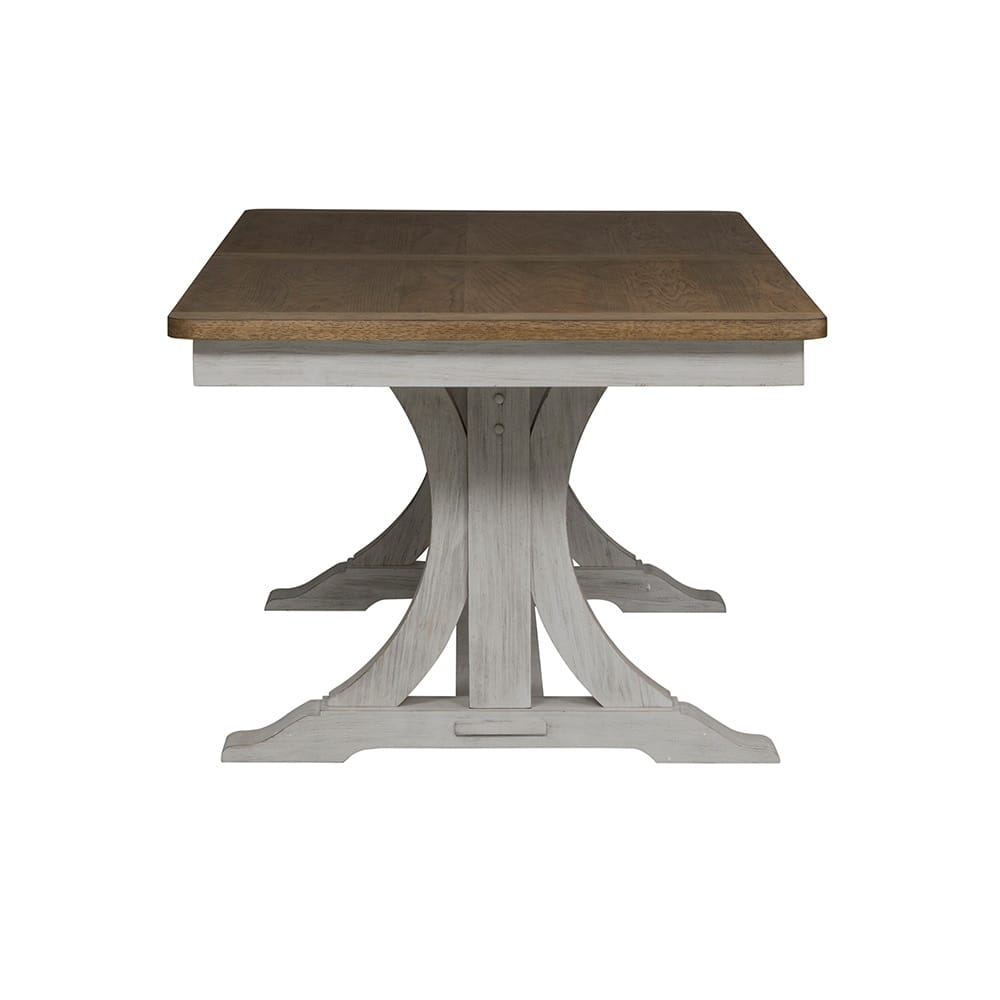 Liberty Furniture - Farmhouse Reimagined Trestle Table in Antique White w/ Chestnut Tops - 652-DR-TRS veiw 4