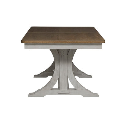 Liberty Furniture - Farmhouse Reimagined Trestle Table in Antique White w/ Chestnut Tops - 652-DR-TRS veiw 4