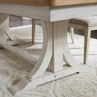 Liberty Furniture - Farmhouse Reimagined Trestle Table in Antique White w/ Chestnut Tops - 652-DR-TRS veiw 5