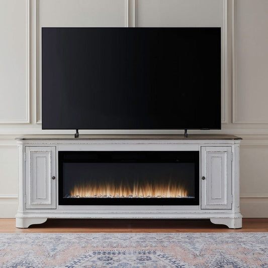 Liberty Furniture - Fireplace TV Consoles - 244 82 Inch Console w/ Fire FTS in Brown - FIRE-BOX-244-82FTS view 1