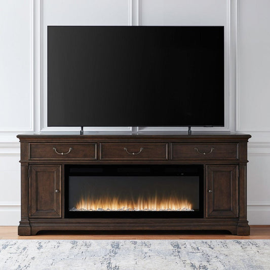Liberty Furniture - Fireplace TV Consoles - 512 84 Inch Console w/ Fire FTS in Brown - FIRE-BOX-512-84FTS view 1