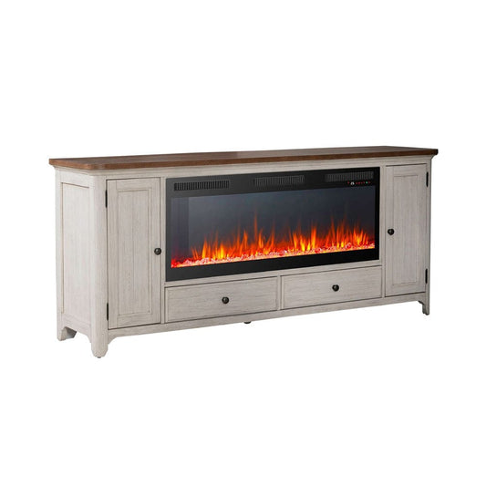 Liberty Furniture - Fireplace TV Consoles - 652 80 Inch Console w/ Fire FTS in Brown - FIRE-BOX-652-80FTS view 1