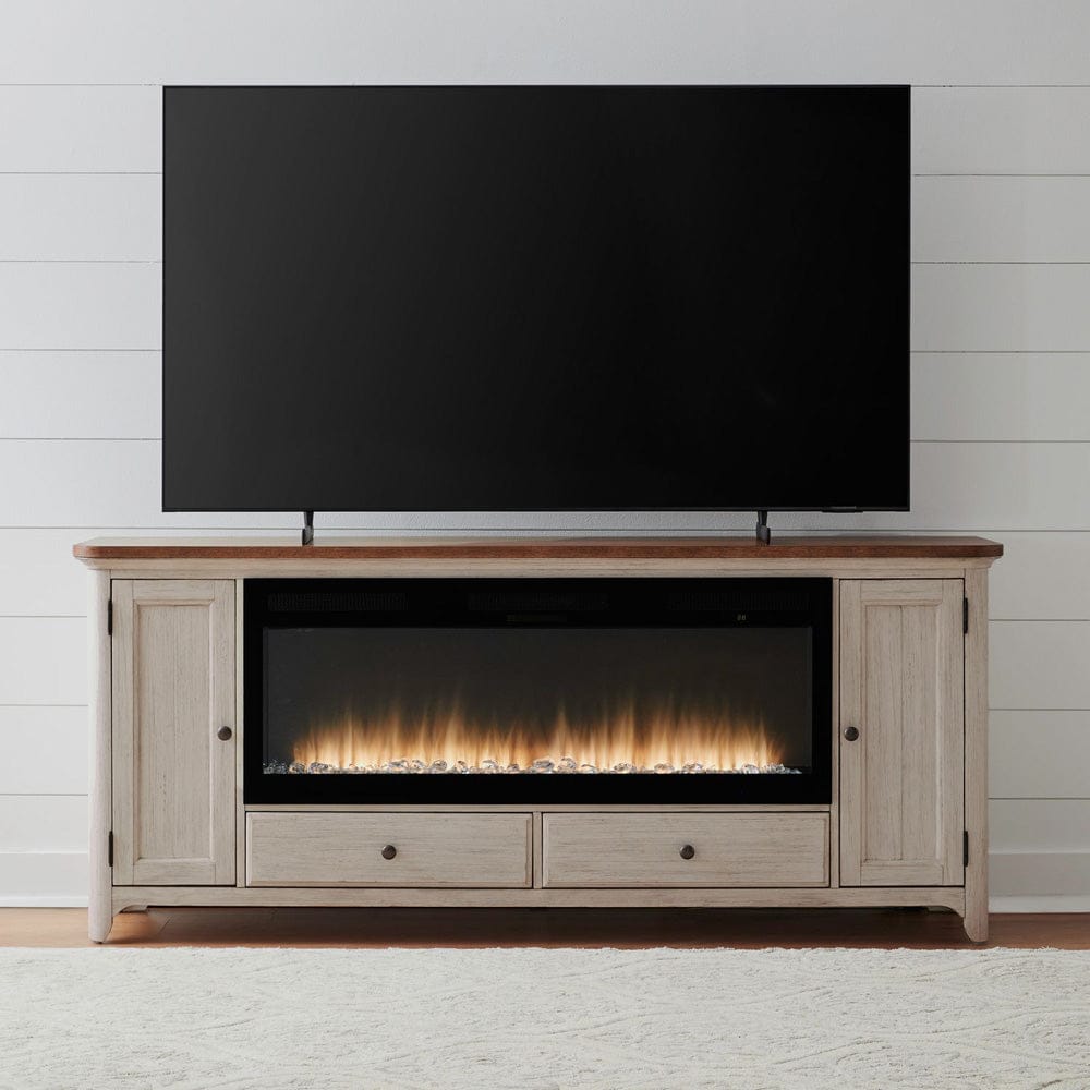 Liberty Furniture - Fireplace TV Consoles - 652 80 Inch Console w/ Fire FTS in Brown - FIRE-BOX-652-80FTS view 2