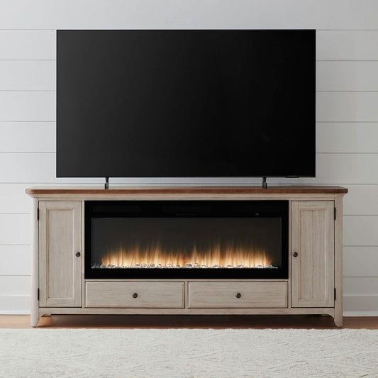 Liberty Furniture - Fireplace TV Consoles - 652 80 Inch Console w/ Fire FTS in Brown - FIRE-BOX-652-80FTS view 2