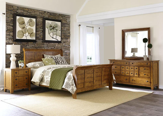 Liberty Furniture - Grandpas Cabin 4 Piece Queen Sleigh Bed, Dresser & Mirror, Night Stand Set - 175-BR-QSLDMN veiw 1