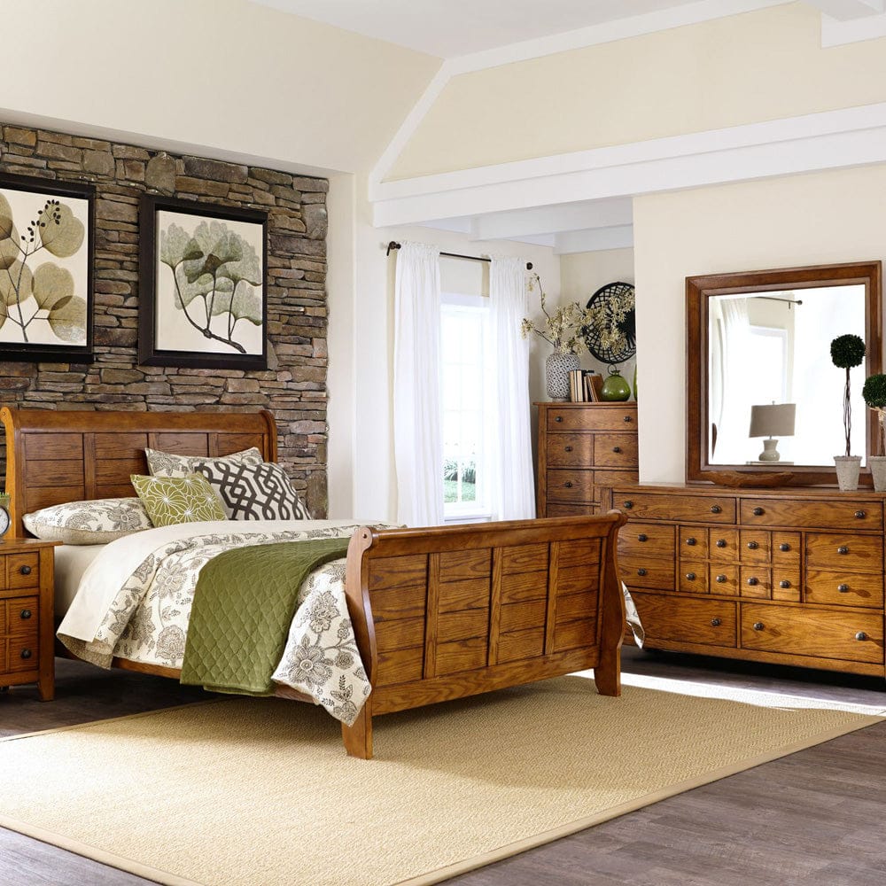 Liberty Furniture - Grandpas Cabin - King California Sleigh Bed, Dresser & Mirror, Chest in Brown - 175-BR-KCSDMC view 1