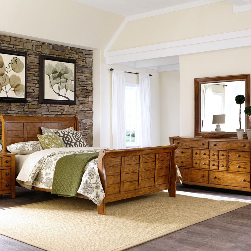 Liberty Furniture - Grandpas Cabin - King California Sleigh Bed, Dresser & Mirror in Brown - 175-BR-KCSDM view 1