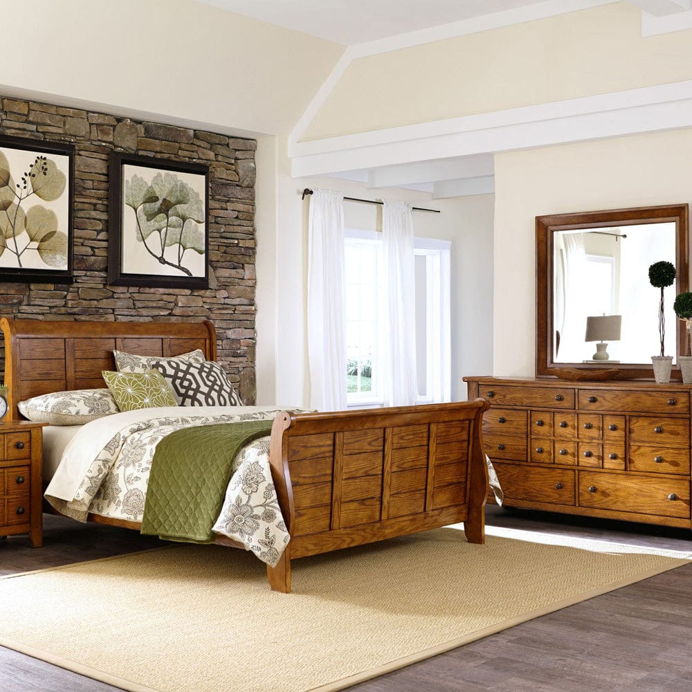 Liberty Furniture - Grandpas Cabin - King California Sleigh Bed, Dresser & Mirror, Night Stand in Brown - 175-BR-KCSDMN view 1