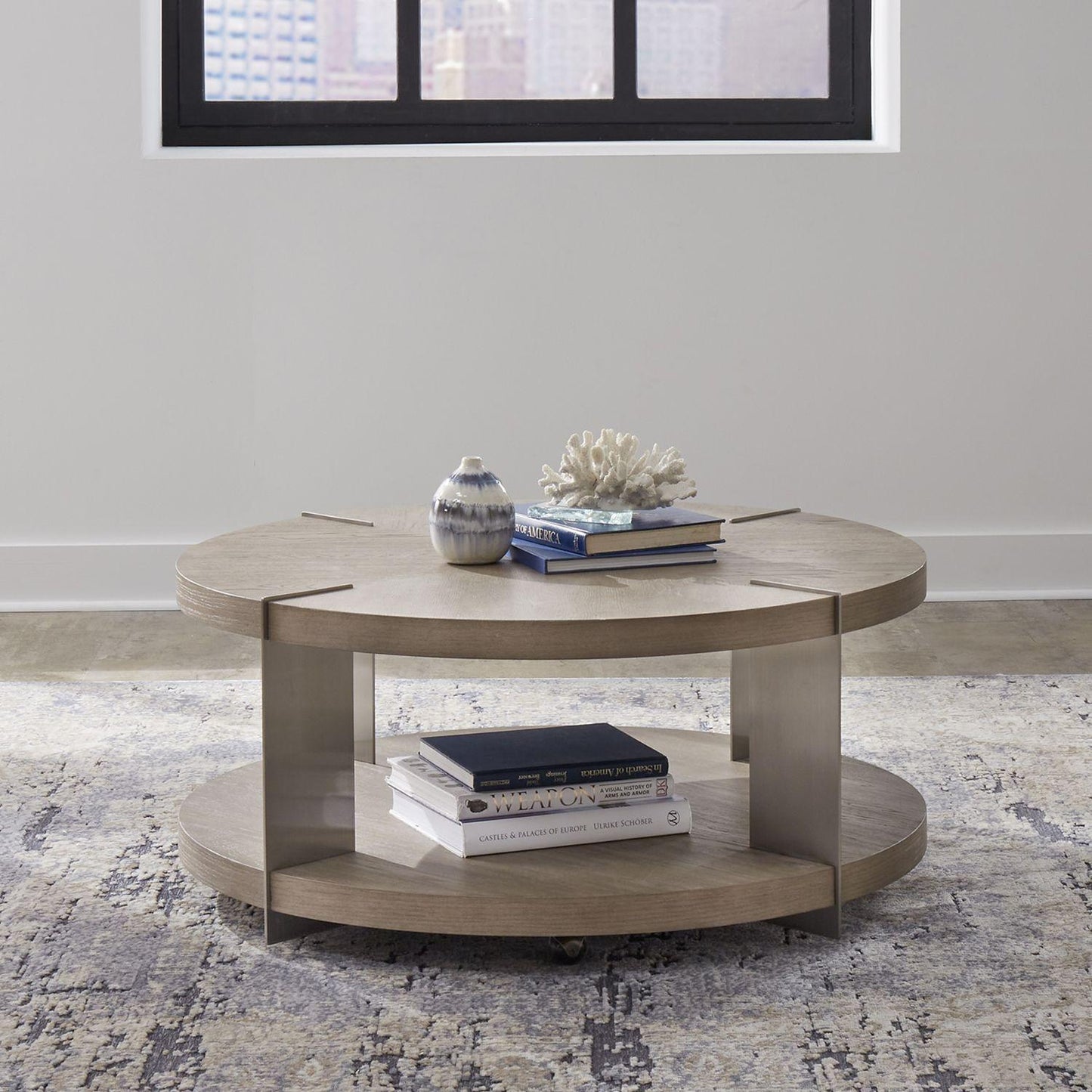 Liberty Furniture - Harlow Round Cocktail Table in Sandstone & Satin Nickel - 754-OT1010 veiw 1