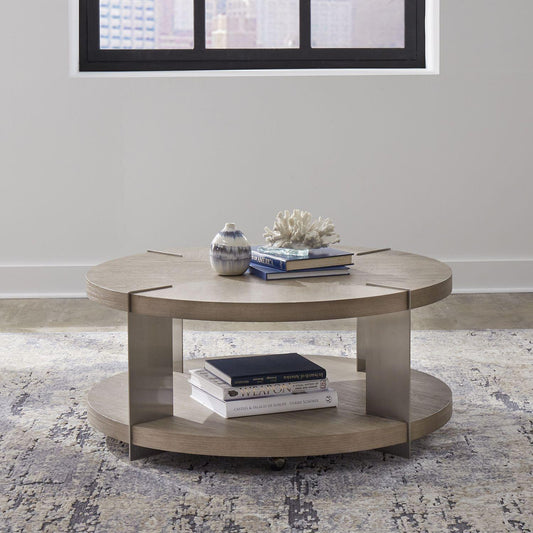 Liberty Furniture - Harlow Round Cocktail Table in Sandstone & Satin Nickel - 754-OT1010 veiw 1