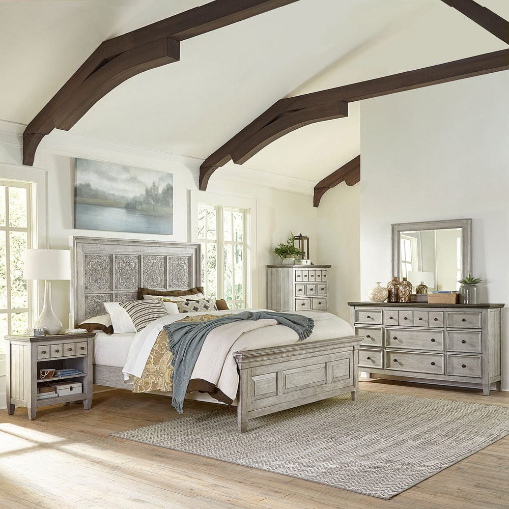 Liberty Furniture - Heartland - King Opt Panel Bed, Dresser & Mirror, Chest, Night Stand in White - 824-BR-OKPBDMCN view 1