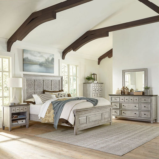 Liberty Furniture - Heartland - King Opt Panel Bed, Dresser & Mirror, Chest, Night Stand in White - 824-BR-OKPBDMCN view 1