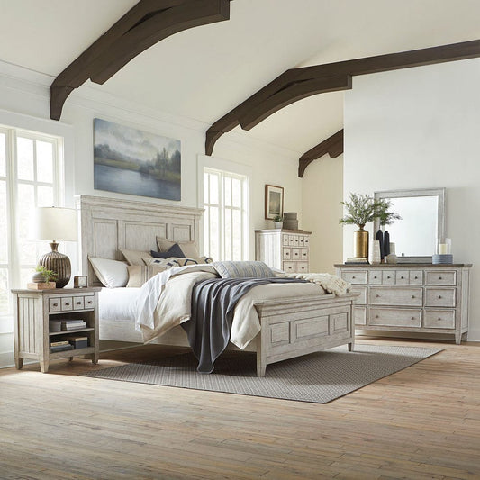 Liberty Furniture - Heartland - King Panel Bed, Dresser & Mirror, Chest, Night Stand in White - 824-BR-KPBDMCN view 1