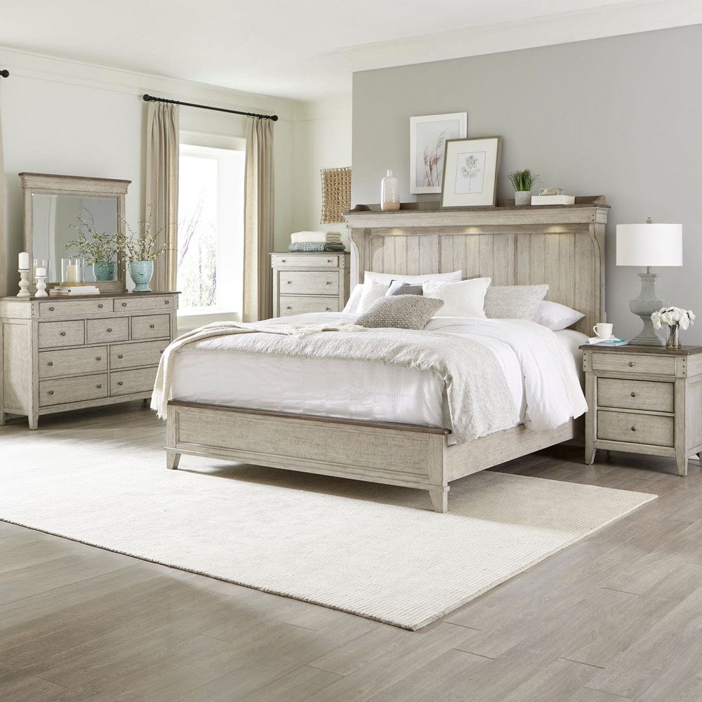 Liberty Furniture - Ivy Hollow - King California Mantle Bed, Dresser & Mirror, Chest, Night Stand in White - 457-BR-CKMDMCN view 1