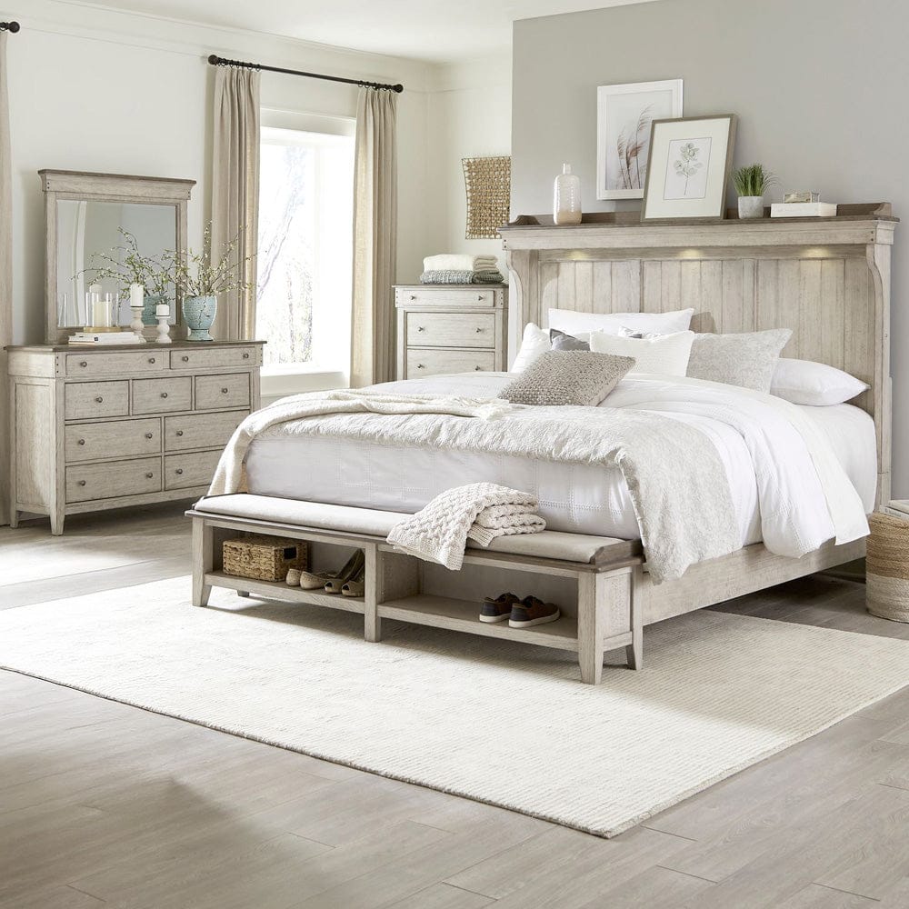 Liberty Furniture - Ivy Hollow - King California Mantle Storage Bed, Dresser & Mirror, Chest in White - 457-BR-CMSDMC view 1
