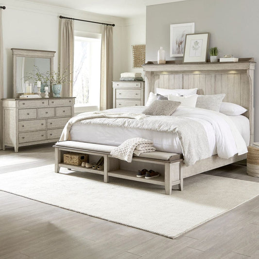 Liberty Furniture - Ivy Hollow - King California Mantle Storage Bed, Dresser & Mirror, Chest in White - 457-BR-CMSDMC view 1