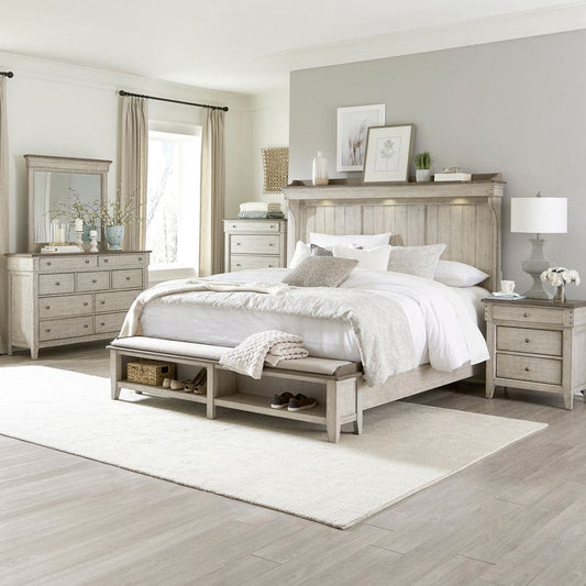 Liberty Furniture - Ivy Hollow - King California Mantle Storage Bed, Dresser & Mirror, Chest, Night Stand in White - 457-BR-CMSDMCN view 1
