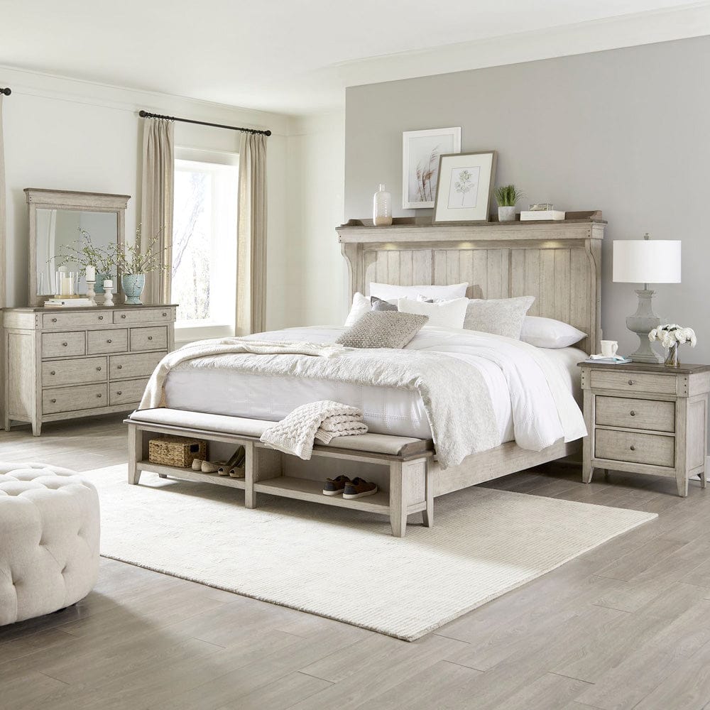 Liberty Furniture - Ivy Hollow - King California Mantle Storage Bed, Dresser & Mirror, Night Stand in White - 457-BR-CMSDMN view 1
