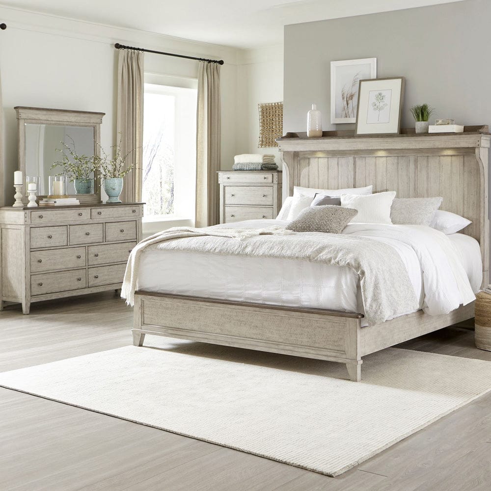 Liberty Furniture - Ivy Hollow - King Mantle Bed, Dresser & Mirror, Chest in White - 457-BR-KMTDMC view 1