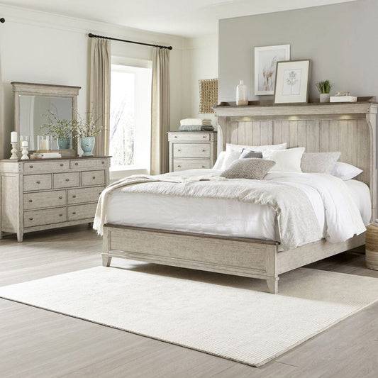 Liberty Furniture - Ivy Hollow - King Mantle Bed, Dresser & Mirror, Chest in White - 457-BR-KMTDMC view 1
