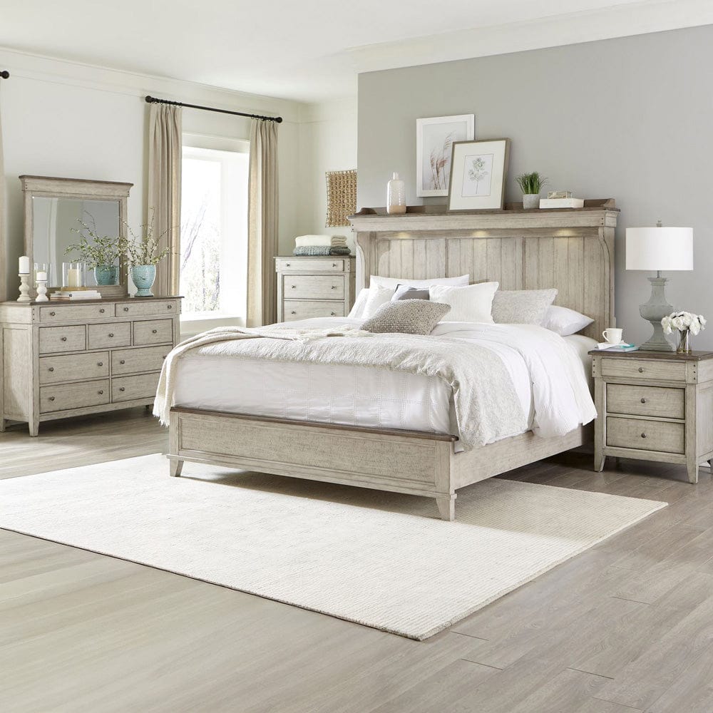 Liberty Furniture - Ivy Hollow - King Mantle Bed, Dresser & Mirror, Chest, Night Stand in White - 457-BR-KMTDMCN view 1