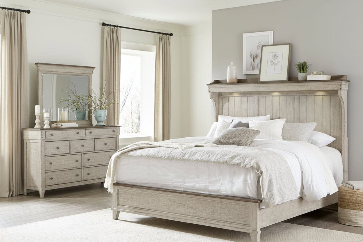 Liberty Furniture - Ivy Hollow - King Mantle Bed, Dresser & Mirror in White - 457-BR-KMTDM view 1