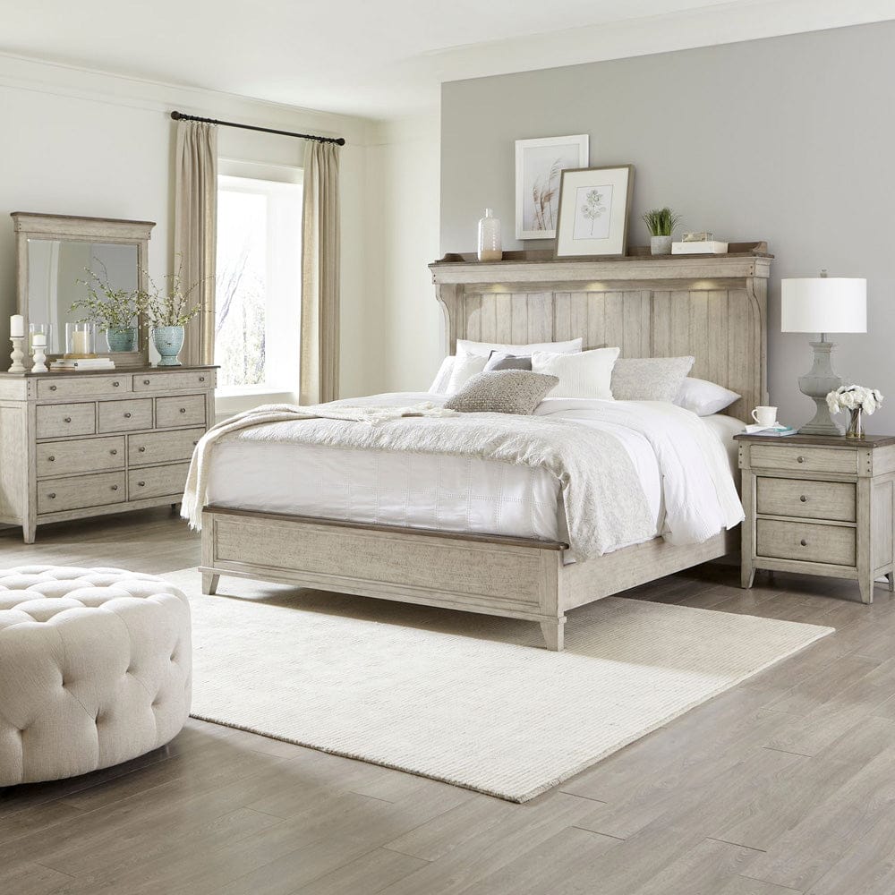 Liberty Furniture - Ivy Hollow - King Mantle Bed, Dresser & Mirror, Night Stand in White - 457-BR-KMTDMN view 1