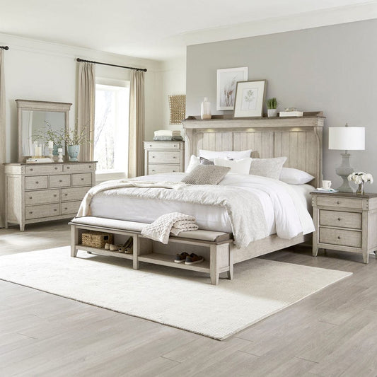 Liberty Furniture - Ivy Hollow - King Mantle Storage Bed, Dresser & Mirror, Chest, Night Stand in White - 457-BR-KMSDMCN view 1