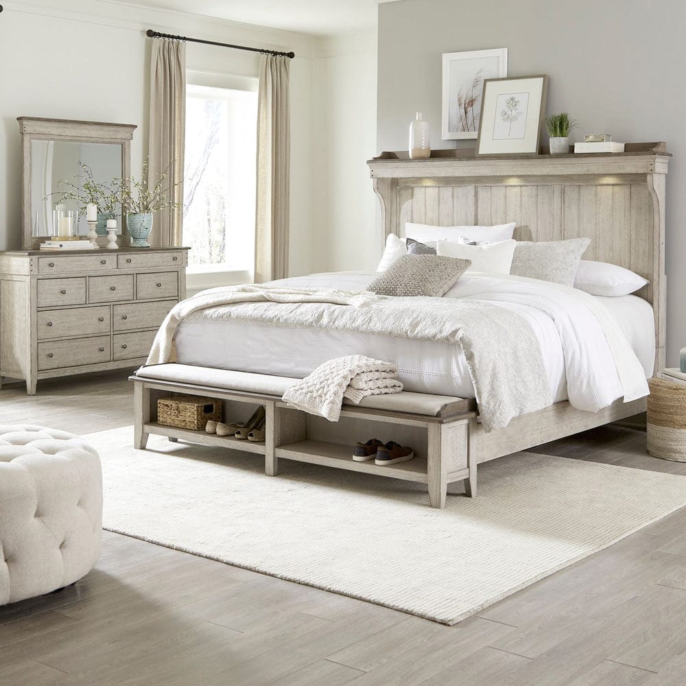 Liberty Furniture - Ivy Hollow - King Mantle Storage Bed, Dresser & Mirror in White - 457-BR-KMSDM view 1