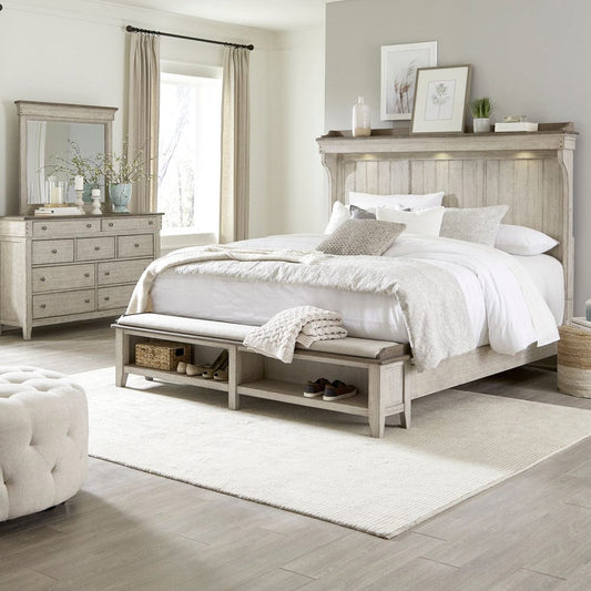 Liberty Furniture - Ivy Hollow - King Mantle Storage Bed, Dresser & Mirror in White - 457-BR-KMSDM view 1