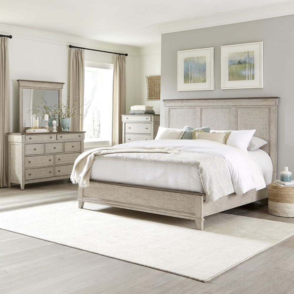 Liberty Furniture - Ivy Hollow - King Panel Bed, Dresser & Mirror, Chest in White - 457-BR-KPBDMC view 1