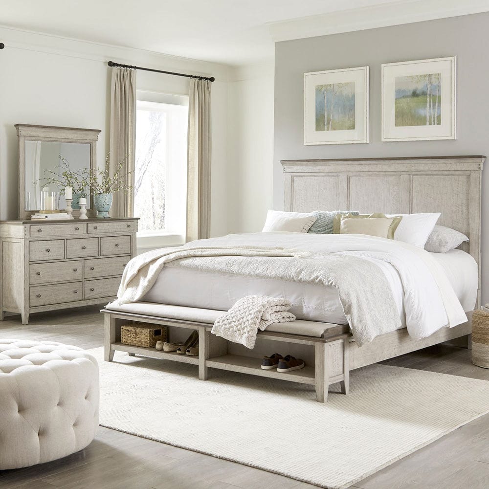 Liberty Furniture - Ivy Hollow - King Storage Bed, Dresser & Mirror in White - 457-BR-KSBDM view 1