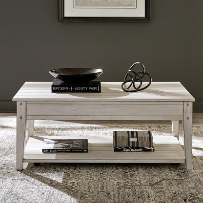 Liberty Furniture - Lake House Lift Top Cocktail Table in Weathered White - 110W-OT1015 veiw 1