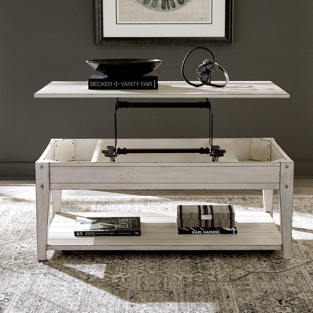 Liberty Furniture - Lake House Lift Top Cocktail Table in Weathered White - 110W-OT1015 veiw 2