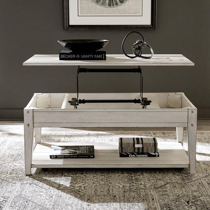 Liberty Furniture - Lake House Lift Top Cocktail Table in Weathered White - 110W-OT1015 veiw 2