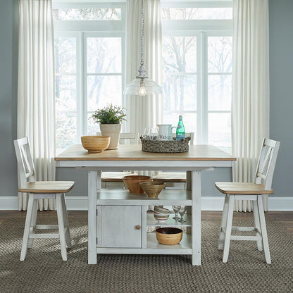 Liberty Furniture - Lindsey Farm 5 Piece Gathering Table Set  in Weathered White & Sandstone - 62WH-CD-5GTS veiw 1