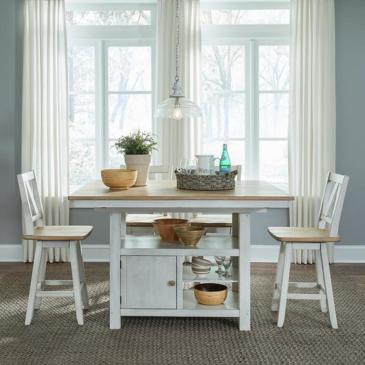 Liberty Furniture - Lindsey Farm 5 Piece Gathering Table Set  in Weathered White & Sandstone - 62WH-CD-5GTS veiw 1