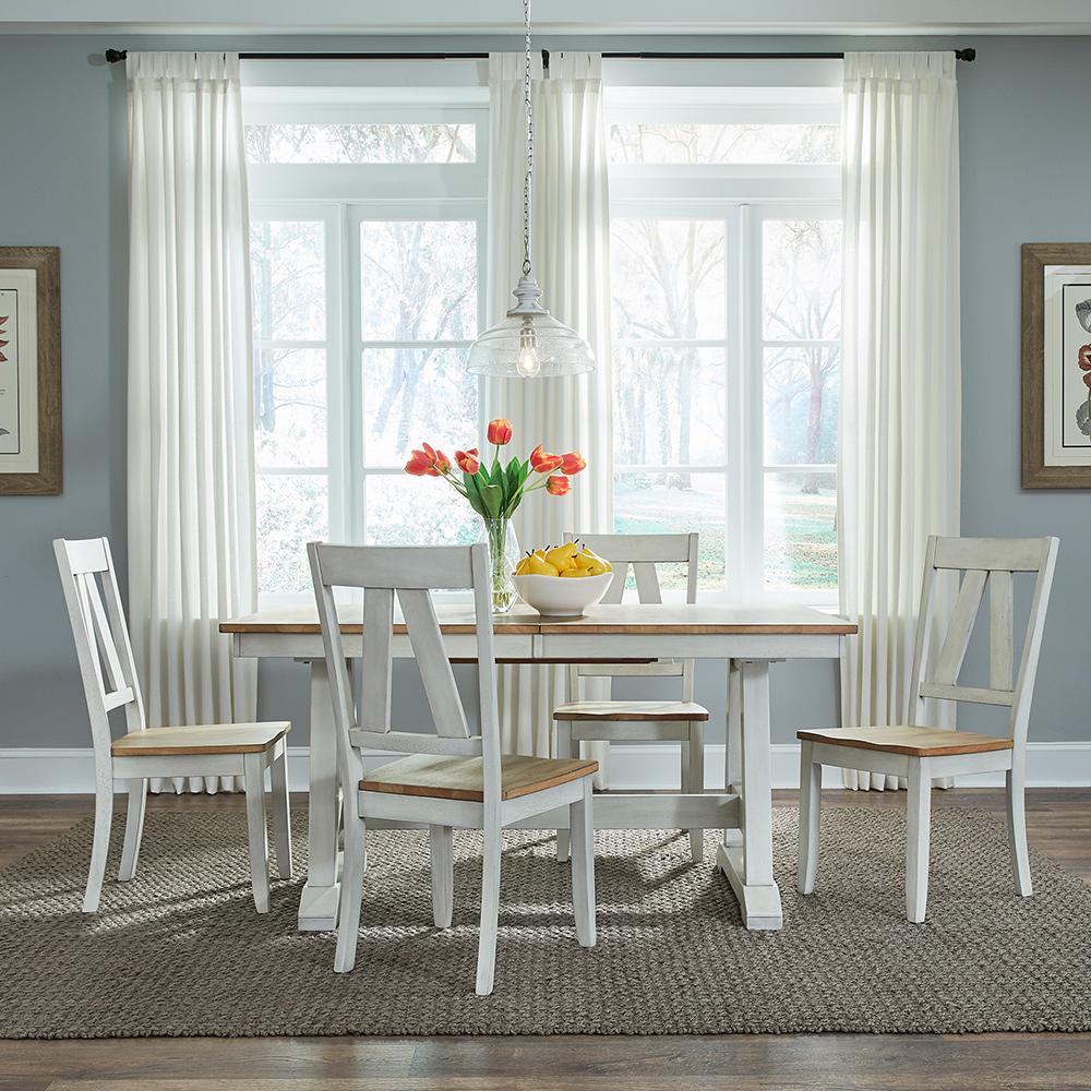 Liberty Furniture - Lindsey Farm 5 Piece Trestle Table Set  in Weathered White & Sandstone - 62WH-CD-5TRS veiw 1