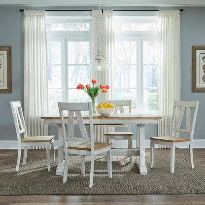 Liberty Furniture - Lindsey Farm 5 Piece Trestle Table Set  in Weathered White & Sandstone - 62WH-CD-5TRS veiw 1