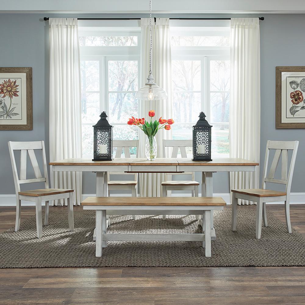 Liberty Furniture - Lindsey Farm 6 Piece Trestle Table Set  in Weathered White & Sandstone - 62WH-CD-6TRS veiw 1