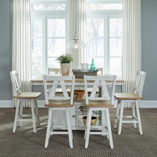 Liberty Furniture - Lindsey Farm 7 Piece Gathering Table Set  in Weathered White & Sandstone - 62WH-CD-7GTS veiw 1