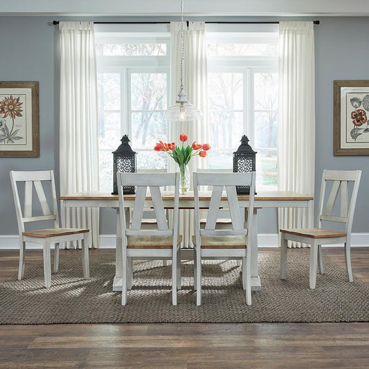 Liberty Furniture - Lindsey Farm 7 Piece Trestle Table Set  in Weathered White & Sandstone - 62WH-CD-7TRS veiw 1