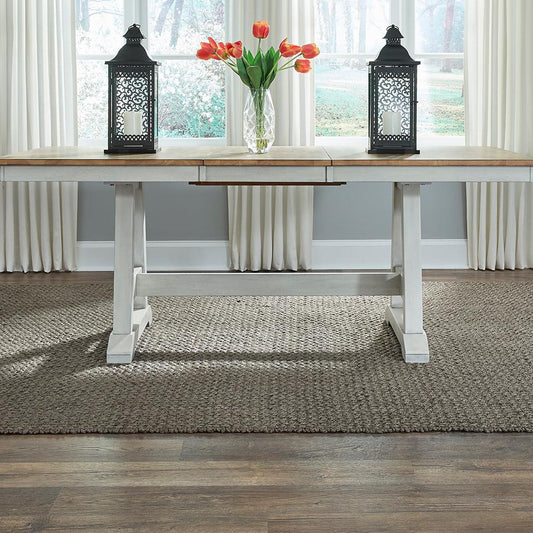 Liberty Furniture - Lindsey Farm Trestle Table in Weathered White & Sandstone - 62WH-CD-TRS veiw 1