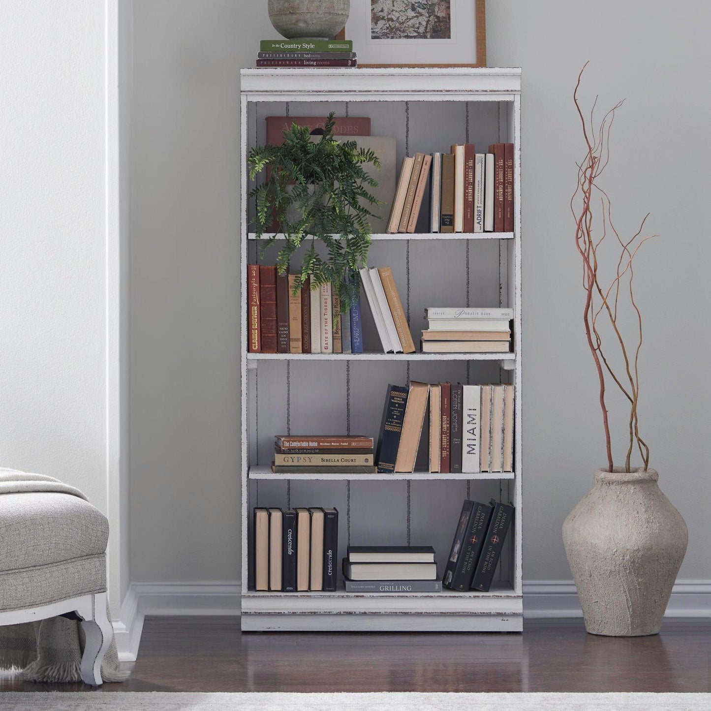 Liberty Furniture - Magnolia Manor 60 Inch Bookcase  in Antique White & Weathered Bark - 244-HO3060 veiw 2