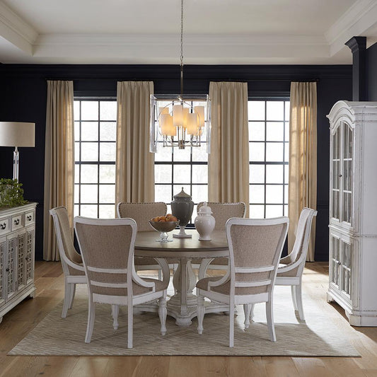 Liberty Furniture - Magnolia Manor 7 Piece Round Ped Table Set  in Antique White & Weathered Bark - 244-DR-7RPS veiw 1
